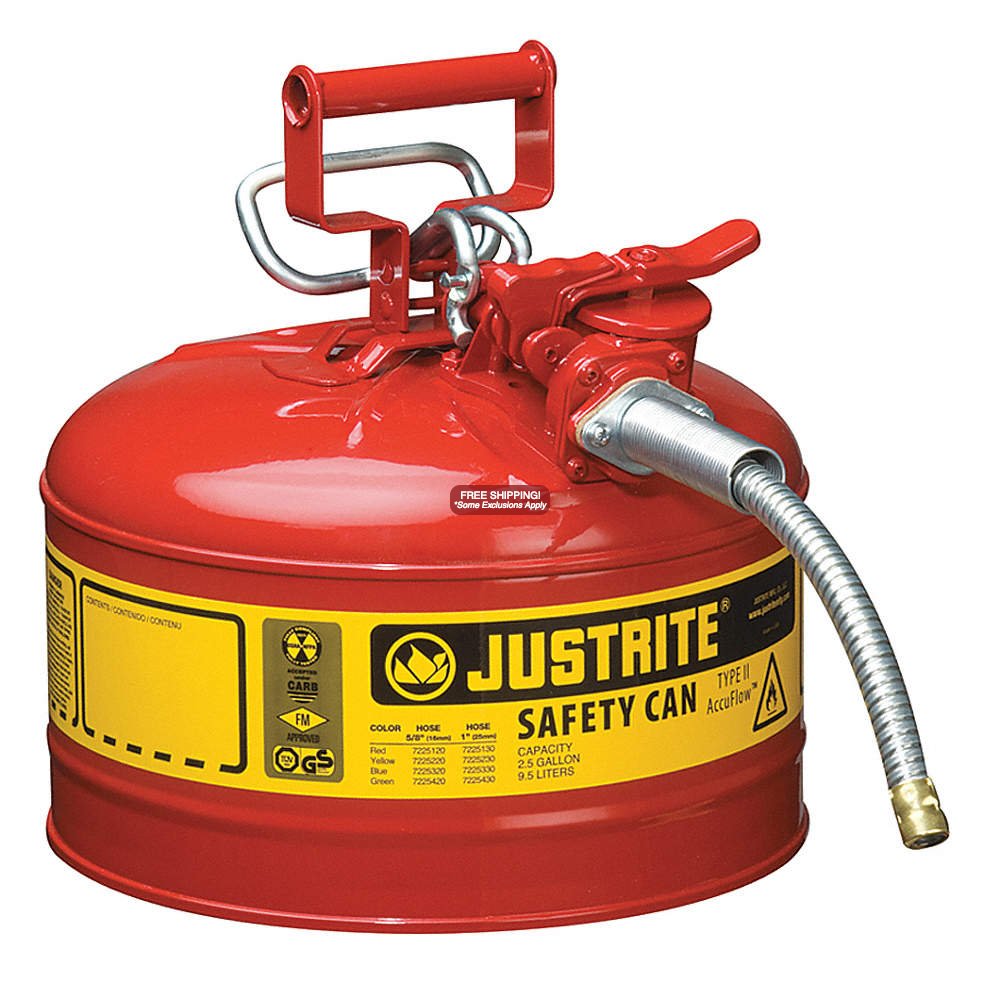 Justrite Accuflow Safety Can Type II Steel 2-1/2gal Red 7225120 - Click Image to Close